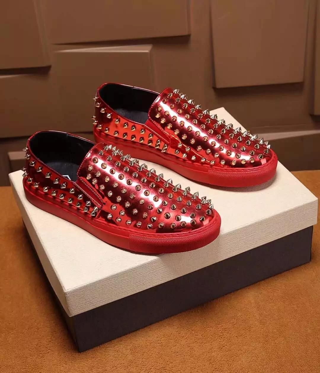 chaussures philippe mode rivets red